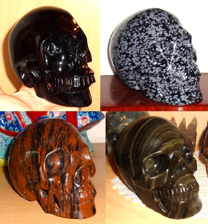 Kristallschädel schwarzer Obsidian Mahagoni Goldobsidian Schneeflockenobsidian Kristallschädel schwarzer Obsidian Mahagoni Goldobsidian Schneeflockenobsidian