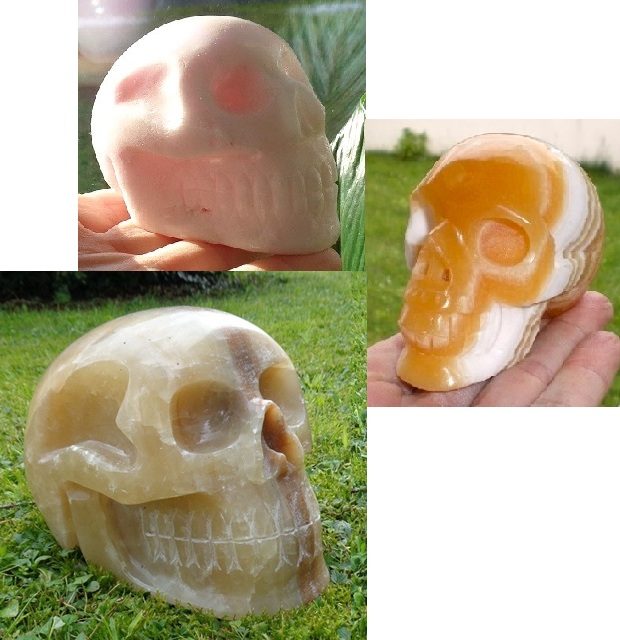 großer Honig Calcit Kristallschädel 8,4 kg Mangano 500 g Orangencalcit 300 g