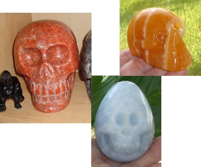 großer Calcit Kristallschädel 8,2 kg blauer 300 g Orangencalcit 200 g